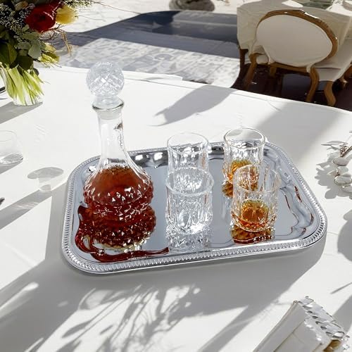 (Pack of 4) Oblong Elegant Floral Engraved Serving Tray Chrome Plated Steel Plate Platter Wedding Birthday, alternate view 2