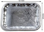 (Pack of 4) Oblong Elegant Floral Engraved Serving Tray Chrome Plated Steel Plate Platter Wedding Birthday, alternate view 3