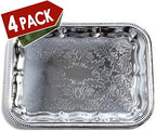(Pack of 4) Oblong Elegant Floral Engraved Serving Tray Chrome Plated Steel Plate Platter Wedding Birthday, alternate view 4