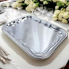(Pack of 4) Oblong Elegant Floral Engraved Serving Tray Chrome Plated Steel Plate Platter Wedding Birthday, alternate view 5