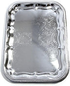 (Pack of 4) Oblong Elegant Floral Engraved Serving Tray Chrome Plated Steel Plate Platter Wedding Birthday, alternate view 6