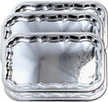 (Pack of 4) Oblong Elegant Floral Engraved Serving Tray Chrome Plated Steel Plate Platter Wedding Birthday