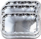 (Pack of 4) Oblong Elegant Floral Engraved Serving Tray Chrome Plated Steel Plate Platter Wedding Birthday