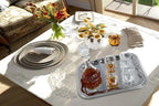 (Pack of 4) Oblong Elegant Floral Engraved Serving Tray Chrome Plated Steel Plate Platter Wedding Birthday, alternate view 2