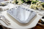 (Pack of 4) Oblong Elegant Floral Engraved Serving Tray Chrome Plated Steel Plate Platter Wedding Birthday, alternate view 4