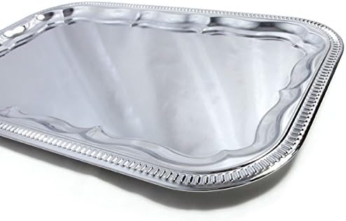 (Pack of 4) Oblong Elegant Floral Engraved Serving Tray Chrome Plated Steel Plate Platter Wedding Birthday, alternate view 5