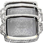 (Pack of 4) Oblong Elegant Floral Engraved Serving Tray Chrome Plated Steel Plate Platter Wedding Birthday Party