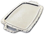 (Pack of 4) Oblong Elegant Floral Engraved Serving Tray Chrome Plated Steel Plate Platter Wedding Birthday Party, alternate