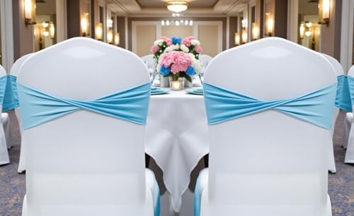 Pack of 50 Spandex Chair Sashes Without Slider Buckles - Blue in Blue, alternate view 2