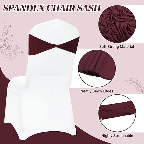 Pack of 50 Spandex Chair Sashes Without Slider Buckles - Burgundy, alternate view 4