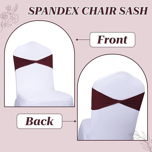 Pack of 50 Spandex Chair Sashes Without Slider Buckles - Burgundy, alternate view 5