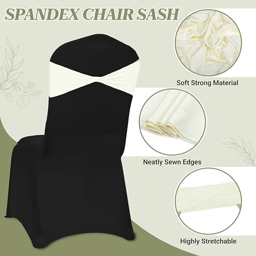 Pack of 50 Spandex Chair Sashes Without Slider Buckles - Ivory in Ivory, alternate view 4