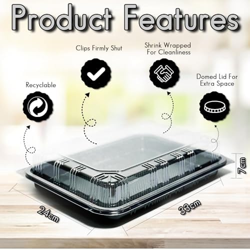 Pack of 6 Serving Tray with lid - Reusable Catering Trays with Lids 13'' Long for Meal Prep, Cakes, Treats and, alternate
