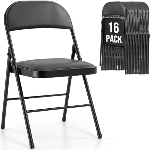 Padded Folding Chairs Set of 16, Portable Foldable Patio Dining Chairs, Heavy Duty Metal Frame, for Kitchen