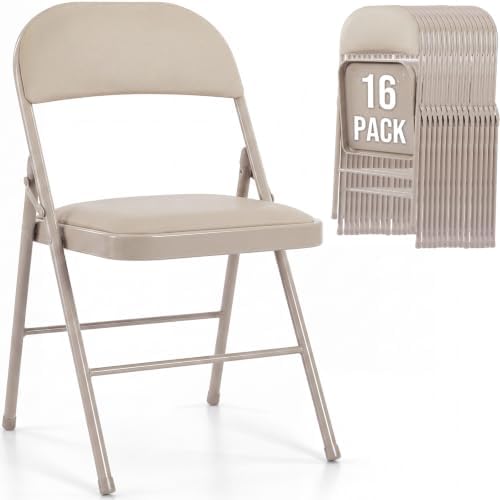 Padded Folding Chairs Set of 16, Portable Foldable Patio Dining Chairs, Heavy Duty Metal Frame, for Kitchen