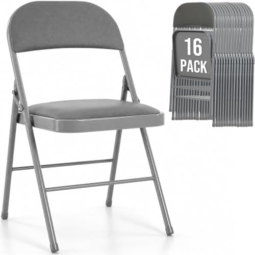 Padded Folding Chairs Set of 16, Portable Foldable Patio Dining Chairs, Heavy Duty Metal Frame, for Kitchen