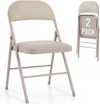 Padded Folding Chairs Set of 2, Portable Foldable Patio Dining Chairs, Heavy Duty Metal Frame, for Kitchen