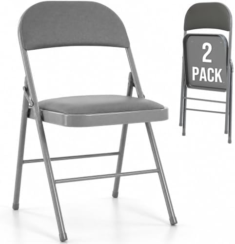 Padded Folding Chairs Set of 2, Portable Foldable Patio Dining Chairs, Heavy Duty Metal Frame, for Kitchen