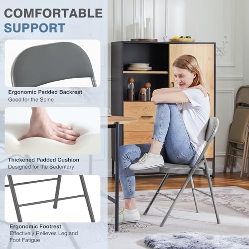 Padded Folding Chairs Set of 2, Portable Foldable Patio Dining Chairs, Heavy Duty Metal Frame, for Kitchen, alternate view 4