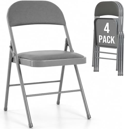 Padded Folding Chairs Set of 4, Portable Foldable Patio Dining Chairs, Heavy Duty Metal Frame, for Kitchen