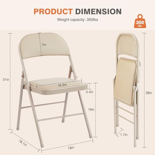 Padded Folding Chairs Set of 4, Portable Foldable Patio Dining Chairs, Heavy Duty Metal Frame, for Kitchen, alternate view 3