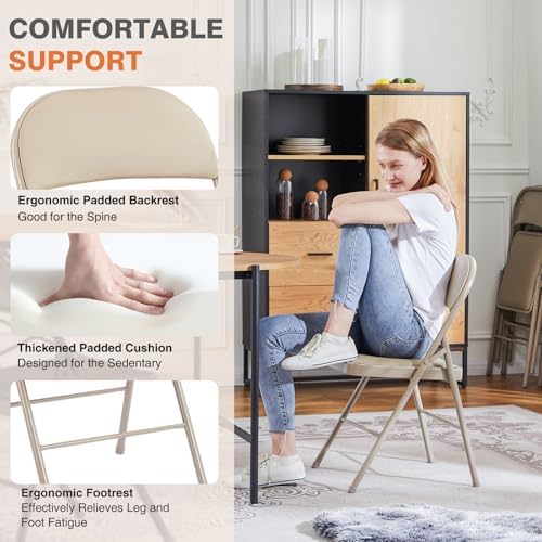 Padded Folding Chairs Set of 4, Portable Foldable Patio Dining Chairs, Heavy Duty Metal Frame, for Kitchen, alternate view 4