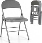 Padded Folding Chairs Set of 8, Portable Foldable Patio Dining Chairs, Heavy Duty Metal Frame, for Kitchen