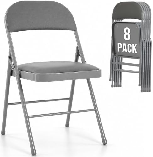 Padded Folding Chairs Set of 8, Portable Foldable Patio Dining Chairs, Heavy Duty Metal Frame, for Kitchen