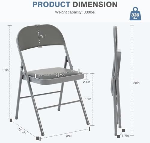 Padded Folding Chairs Set of 8, Portable Foldable Patio Dining Chairs, Heavy Duty Metal Frame, for Kitchen, alternate view 3