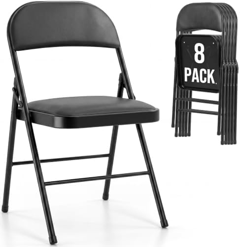 Padded Folding Chairs Set of 8, Portable Foldable Patio Dining Chairs, Heavy Duty Metal Frame, for Kitchen