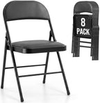 Padded Folding Chairs Set of 8, Portable Foldable Patio Dining Chairs, Heavy Duty Metal Frame, for Kitchen