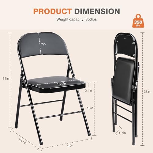 Padded Folding Chairs Set of 8, Portable Foldable Patio Dining Chairs, Heavy Duty Metal Frame, for Kitchen, alternate view 3