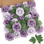 Pale Lavender Rose 25pcs Real Looking Artificial Flowers w/Stem in Pale Lavender & Dusty Violet