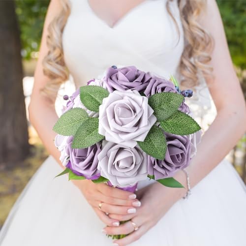 Pale Lavender Rose 25pcs Real Looking Artificial Flowers w/Stem in Pale Lavender & Dusty Violet, alternate view 2
