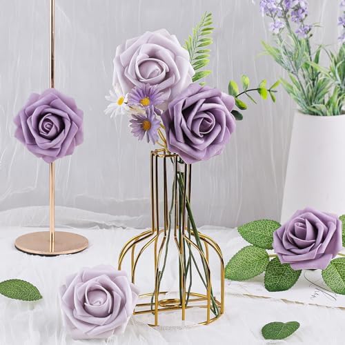 Pale Lavender Rose 25pcs Real Looking Artificial Flowers w/Stem in Pale Lavender & Dusty Violet, alternate view 6