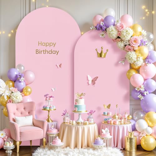 Pale Pink Arch Cover 2 Set-7.2FT and 6FT Arch Backdrop Cover Spandex Fitted Wedding Arch Stand Covers for Baby