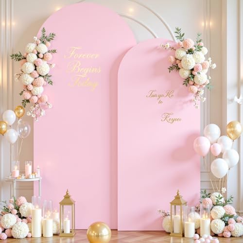 Pale Pink Arch Cover 2 Set-7.2FT and 6FT Arch Backdrop Cover Spandex Fitted Wedding Arch Stand Covers for Baby, alternate