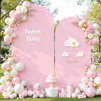 Pale Pink Arch Cover 2 Set-7.2FT and 6FT Arch Backdrop Cover Spandex Fitted Wedding Arch Stand Covers for Baby, alternate