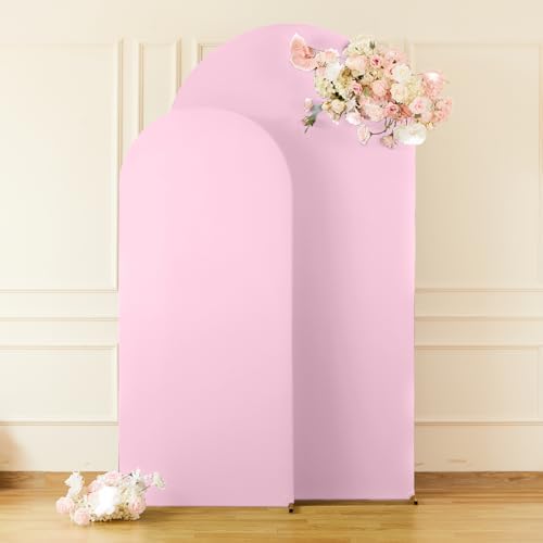 Pale Pink Arch Cover 2 Set-7.2FT and 6FT Arch Backdrop Cover Spandex Fitted Wedding Arch Stand Covers for Baby, alternate