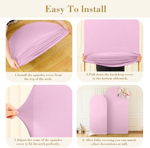 Pale Pink Arch Cover 2 Set-7.2FT and 6FT Arch Backdrop Cover Spandex Fitted Wedding Arch Stand Covers for Baby, alternate