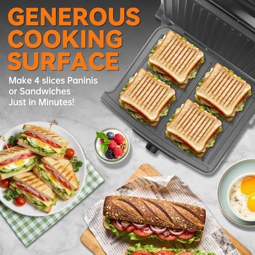 Panini Grill Press Sandwich Maker, 4-Slices Panini Press Maker, Grill Cheese Sandwich Maker, Indoor Grill, alternate view 2