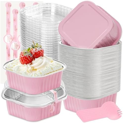 Pans with Lids, Pink 50 Pack for Parties in 10 oz in Pink