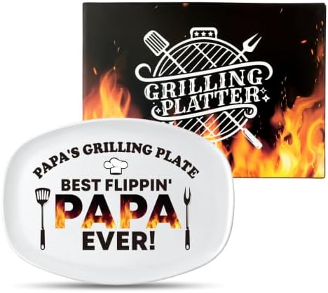 Papa Melamine Grill Platter Gift, Barbecue White Oval Serving Tray in 14 × 10 × 0.4 inches in White