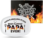 Papa Melamine Grill Platter Gift, Barbecue White Oval Serving Tray in 14 × 10 × 0.4 inches in White