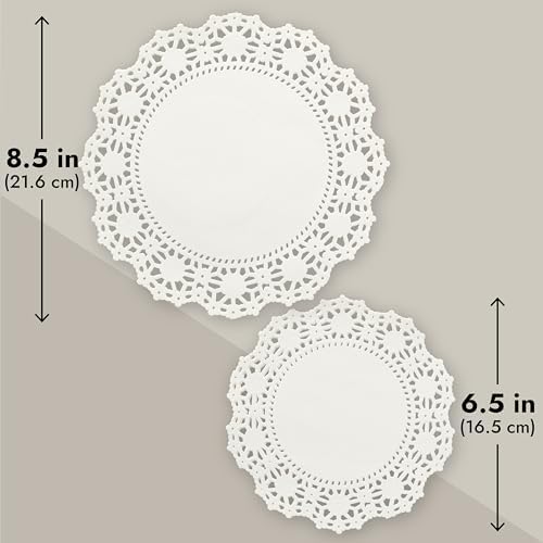 Paper Doilies - 150 Pack Round Lace Doilies for Tables - Assorted Sizes 6.5"/8.5"/10.5", White - Disposable, alternate view 5