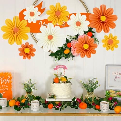 Paper Fans Party Decorations Orange Party Decorations Pack of 9, alternate view 2