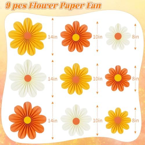 Paper Fans Party Decorations Orange Party Decorations Pack of 9, alternate view 3