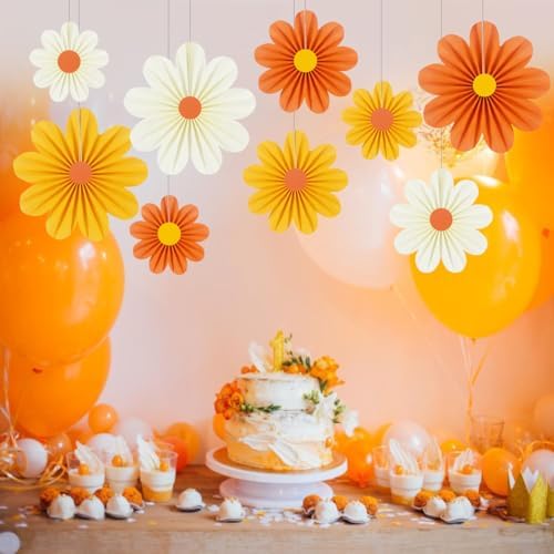 Paper Fans Party Decorations Orange Party Decorations Pack of 9, alternate view 6