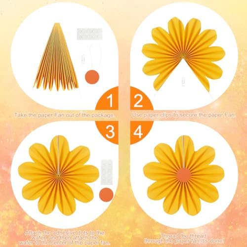 Paper Fans Party Decorations Orange Party Decorations Pack of 9, alternate view 7