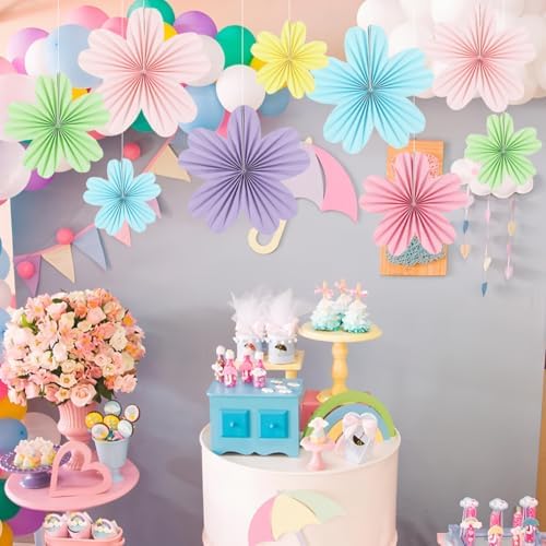 Paper Fans Party Decorations Pastel Party Decorations Pack of 9, alternate view 2
